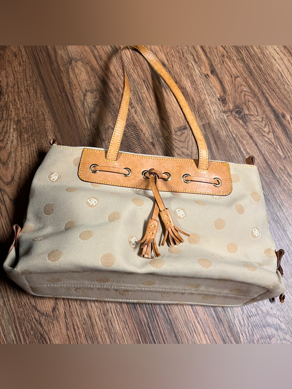 Dooney & Bourke Tassel Zip Top DB All over Print Signature Shoulder Bag Tote